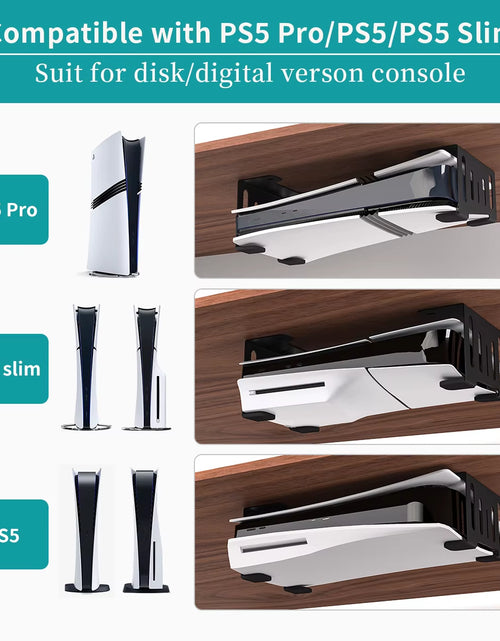 Load image into Gallery viewer, Under Desk Holder for Ps5/Pro/Slim Metal Horizontal Stealth Mount Support Compatible with PS5 Disc&amp;Digital Edition Stand
