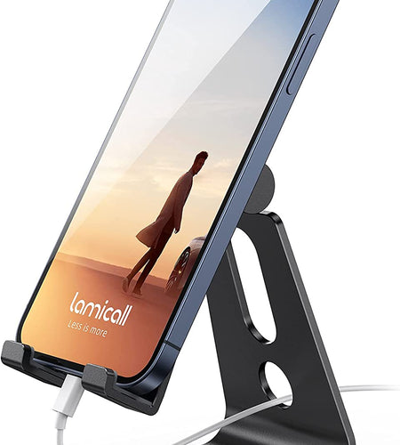 Adjustable Cell Phone Stand, Desk Phone Holder, Cradle, Dock, Compatible with Iphone 17 16 15 14 Air plus Pro Pro Max 13 12 X XS, 4-8" Phones, Office Accessories Gifts, All Smartphone, Black