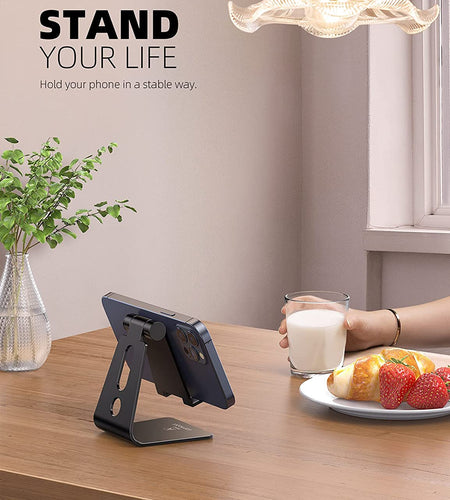Adjustable Cell Phone Stand, Desk Phone Holder, Cradle, Dock, Compatible with Iphone 17 16 15 14 Air plus Pro Pro Max 13 12 X XS, 4-8" Phones, Office Accessories Gifts, All Smartphone, Black