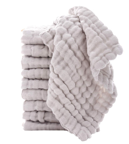 Baby Washcloths - Natural Cotton Baby Wipes - Soft Newborn Face Towel for Sensitive Skin - 10 Pack, 12X12 Inches