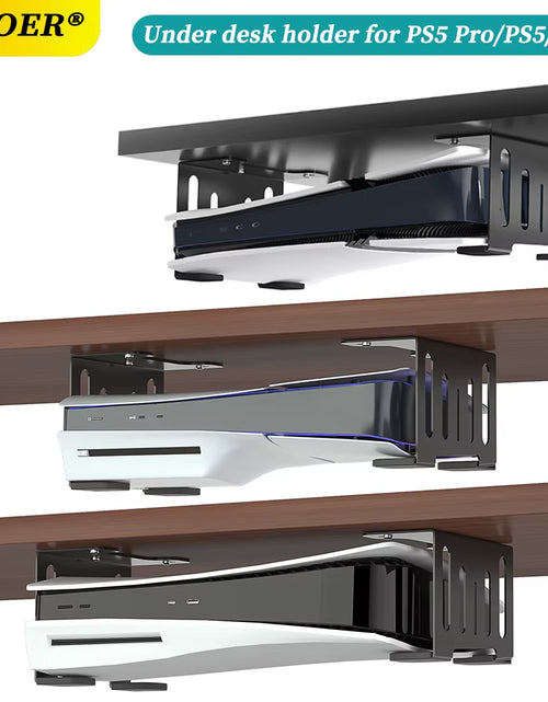 Load image into Gallery viewer, Under Desk Holder for Ps5/Pro/Slim Metal Horizontal Stealth Mount Support Compatible with PS5 Disc&amp;Digital Edition Stand
