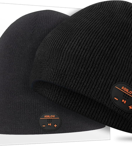 Bluetooth Beanie, Double-Layer Wool Lining Bluetooth Hat Beanie for Men/Women/Teens/Family, 20Hrs Playing, Gift Packaging for Christmas Stocking Stuffers Thanksgiving (001-Black)
