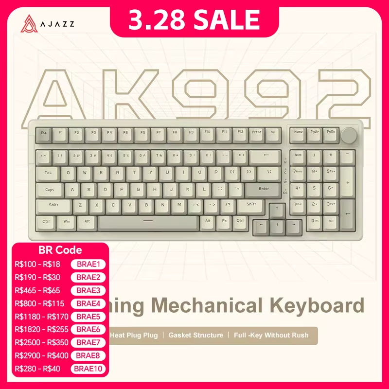 AK992 Wired Mechanical Keyboard 98-Key Full Layout Hot-Swap USB Gaming Keyboard Multimedia Key Knob for Desktop PC Laptop