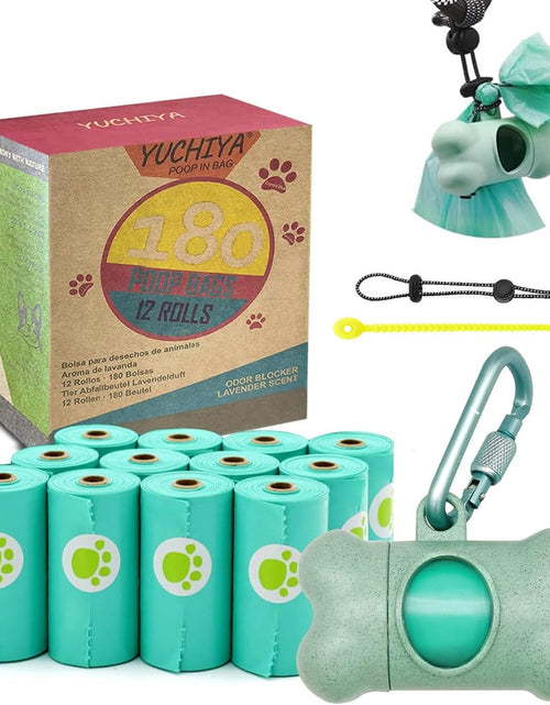 Load image into Gallery viewer, Dog Poop Pickup Bags Holder Dispenser with Standard-Sized Leak-Proof Scented Doggy Waste Bags and Carabiner with Safety Lock plus Hook and Loop Fastener Never Loose on Leash Lead Again (Blue, 1 Holder 195 Bags) …
