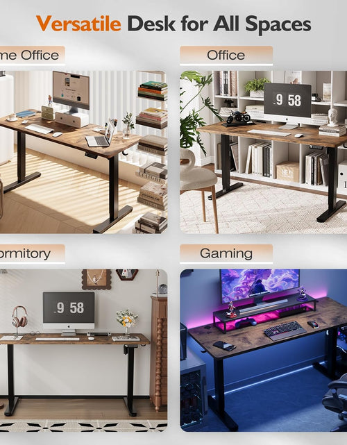 Load image into Gallery viewer, 55" Electric Standing Desk,Height Adjustable Home Office Sit Stand up Computer PC Table,Tall Standup Workstation, Gaming, Writing, Study,Bedroom Rising Desks with Two-Piece Desktop,Brown
