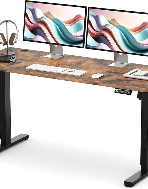 Load image into Gallery viewer, 55" Electric Standing Desk,Height Adjustable Home Office Sit Stand up Computer PC Table,Tall Standup Workstation, Gaming, Writing, Study,Bedroom Rising Desks with Two-Piece Desktop,Brown
